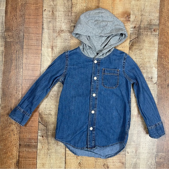 GAP Shirts & Tops Gap Kids Denim Button Up Cotton Hood Size Xs